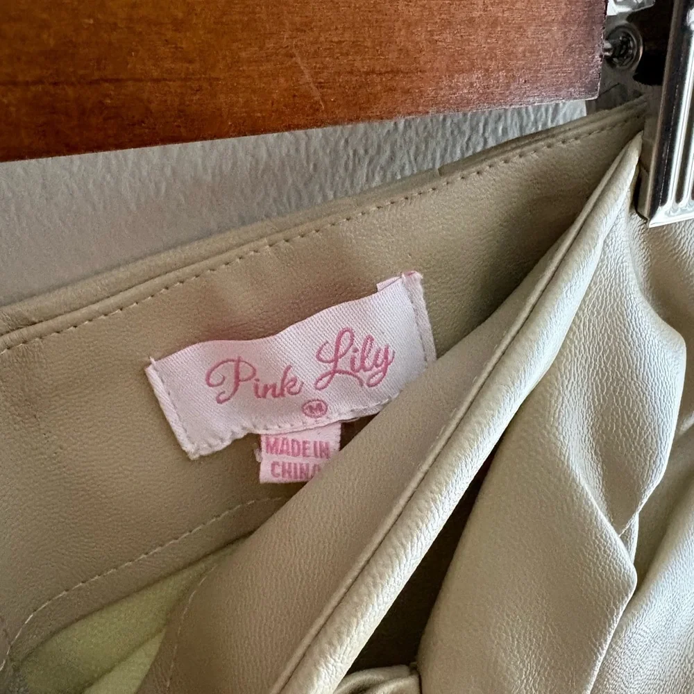 Pink Lily - Khaki Faux Leather Bow Wrap Mini Skort - Picture 3 of 5